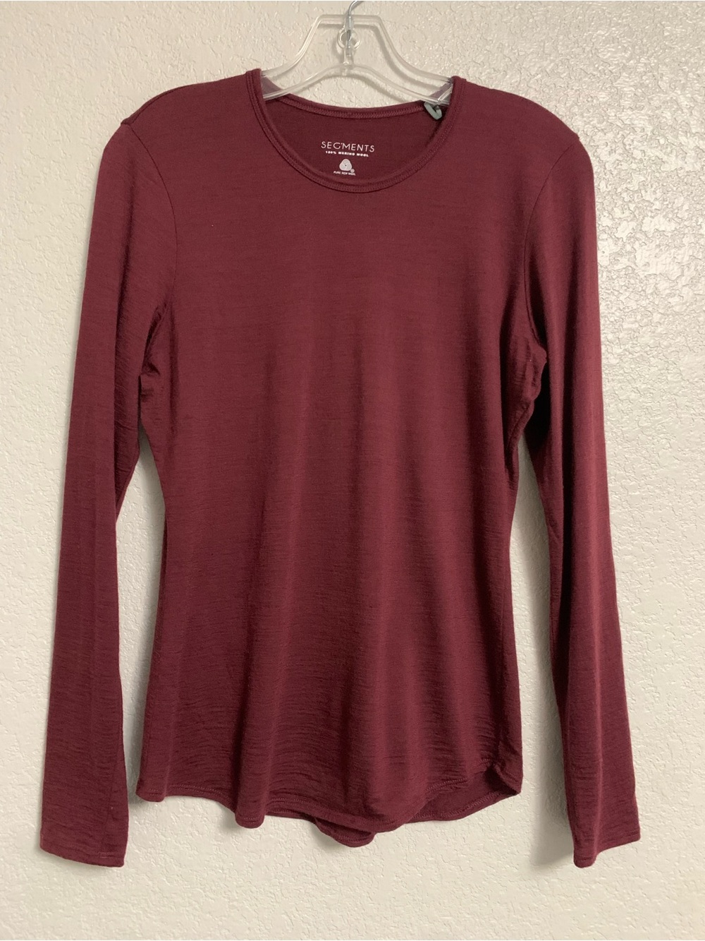 Segments Tee Top Womens S Merino Wool Base Layer Long Sleeve Crew Burgundy